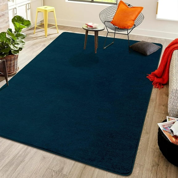 Navy Blue Area Rug for Bedroom Living Room, Non-Slip Fluffy Carpet with Low Pile for Kids, Machine Washable Aesthetic Rugs