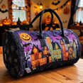 thumbnail image 3 of Women's Quilted Weekender Duffel Bag – Foldable Lightweight Travel Tote for Overnight Gym | Haunted House Pumpkin Bat Spider Web Halloween Patchwork Duffle Handbag, 3 of 5
