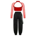 thumbnail image 2 of Yeahdor Girls Sequins Open Back Crop Top with Jogger Pants Dance Outfit Hip-hop Street Dance Performance Costume Red 8, 2 of 7