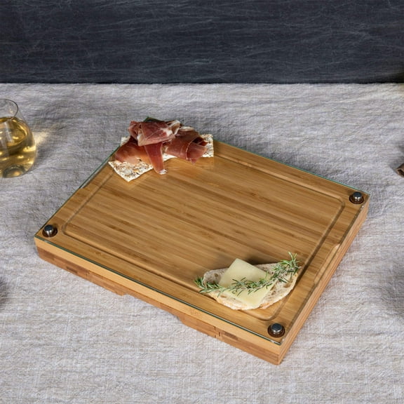 TOSCANA Concerto Glass Top Cheese Cutting Board & Tools Set
