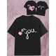 thumbnail image 2 of Camiseta romántica exclusiva de San Valentín con estampado de corazón "ME YOU", 100 %, cuello redondo informal, tejido de punto ligero y cómodo, con diseño de pétalos de rosa, para parejas, ideal para, 2 of 8