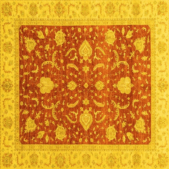 Ahgly Company Machine Washable Indoor Square Oriental Yellow Traditional Area Rugs, 5' Square