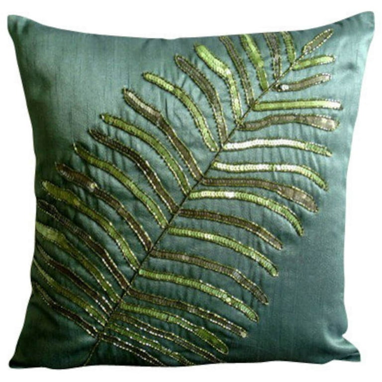 24x24 Pillow Cover Green Luxury Dark Green Pillow Shams Leaf Sequins Beaded Pillow Shams 24x24 inch 60x60 cm Pillow Sham Silk Pillow Shams