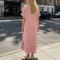 thumbnail image 4 of Sokhug Womens Maxi Shirt Dress Cotton Blend Short Sleeve Button Down Dress with Pockets Side Split Loose Casual Dresses, 4 of 6