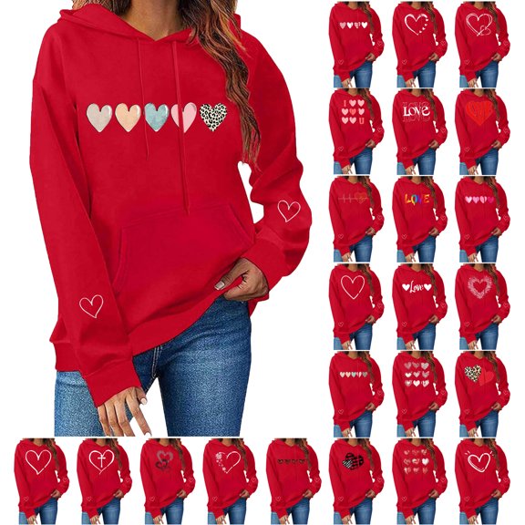 Sweatshirt for Women Valentines Day Casual Comfortable Plus Size Heart Printed Sweatshirt Trendy Loose Long Sleeve Crew Neck Pullover Blouse Tops