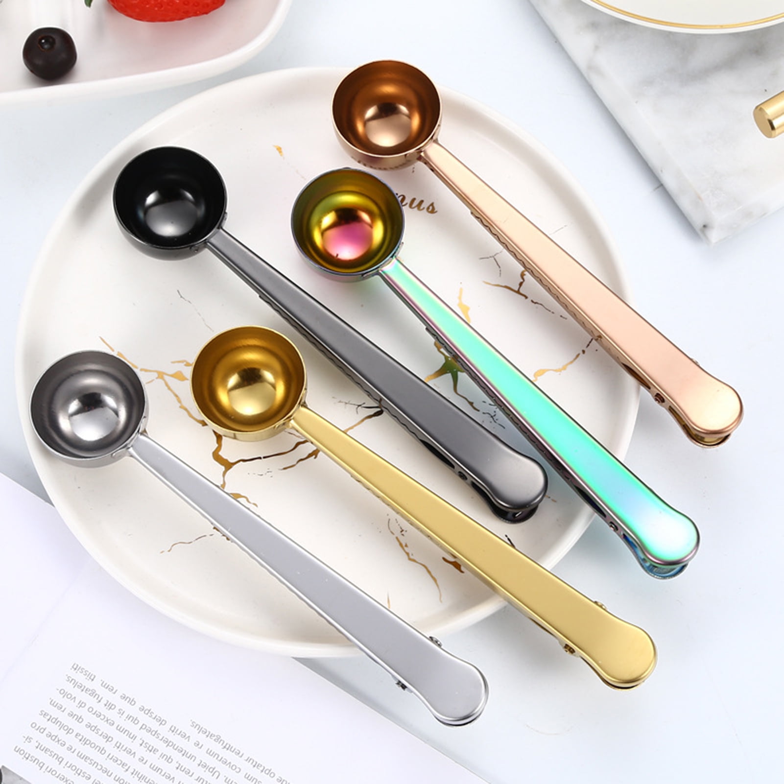 HEVIRGO Coffee Spoon, Coffee Measuring Scoop Long Handle 2 in 1 Stainless Steel Long Handle