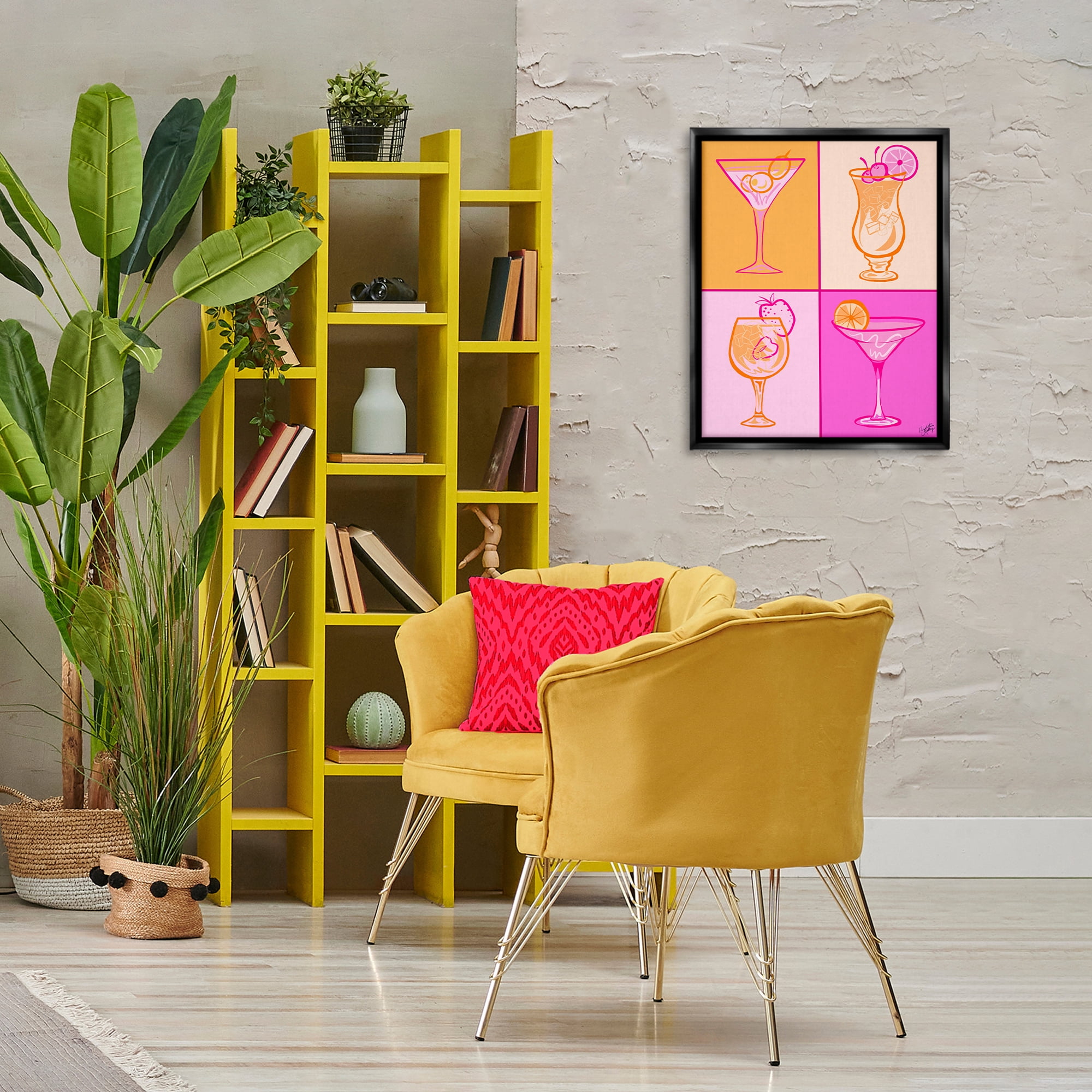 Stupell Industries Pink & Orange Cocktails Food & Beverage Painting Black Floater Framed Canvas Art Print Wall Art, 17 x 21