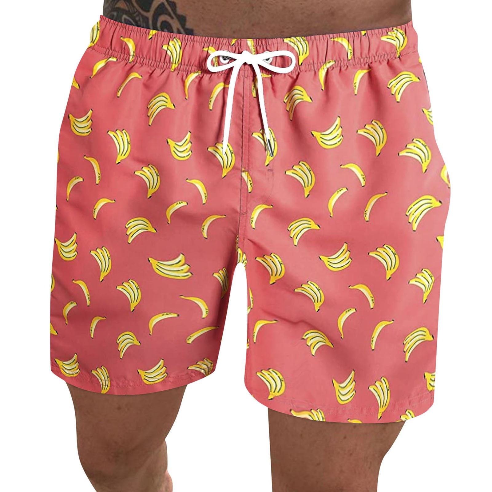 Mens Swim Trunks with Compression Liner Soft Lightweight Cotton Linen