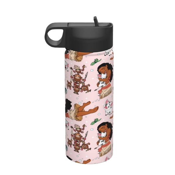 Cartoon Anime Moana 18oz Insulated Stainless Steel Wide Mouth Water Bottle With Straw, Portable Leak Proof Drinking Bottle For Outdoor Office Travel School