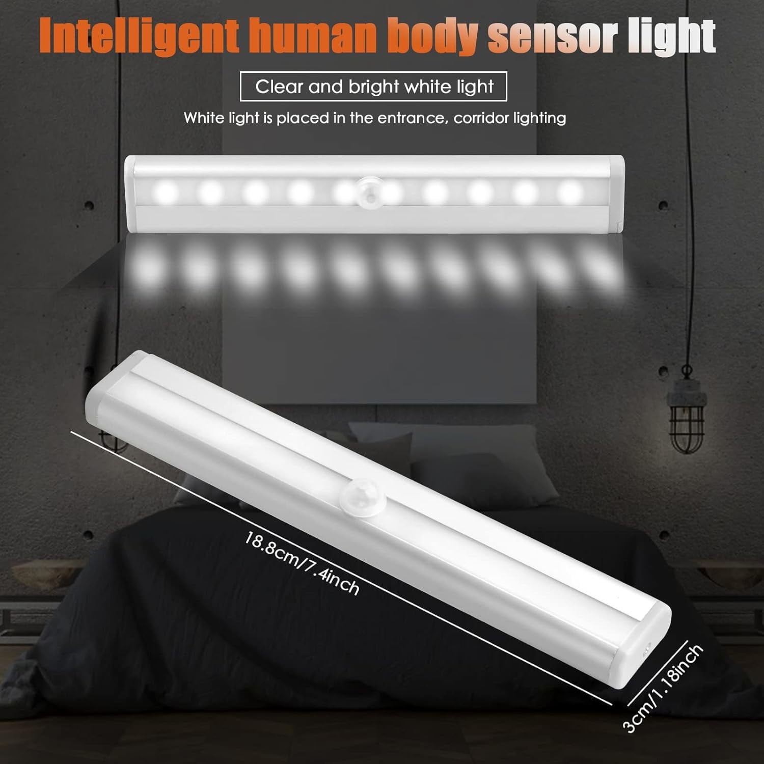4pcs LED Closet Lights with Motion Sensor and Magnetic Strip, 10 LED Night Light Battery Operated Closet Light, Cabinet Lighting, Wireless Lighting for Kitchen
