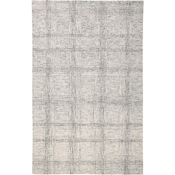 5' X 8' Ivory And Gray Wool Plaid Tufted Handmade Stain Resistant Area Rug