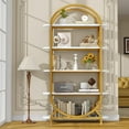 thumbnail image 7 of Jehiatek Arched Bookshelf Bookcase, 71 Inches Tall Industrial Book Shelf with Sturdy Metal Frame, E1 Quality Boards, Freestanding Display Shelving Unit, Gold, 7 of 7