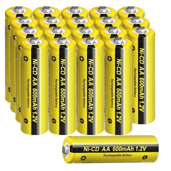 PKCELL AA Rechargeable Batteries, 600mAh High Capacity 1.2V NiCd Double A Battery, Pack of 20
