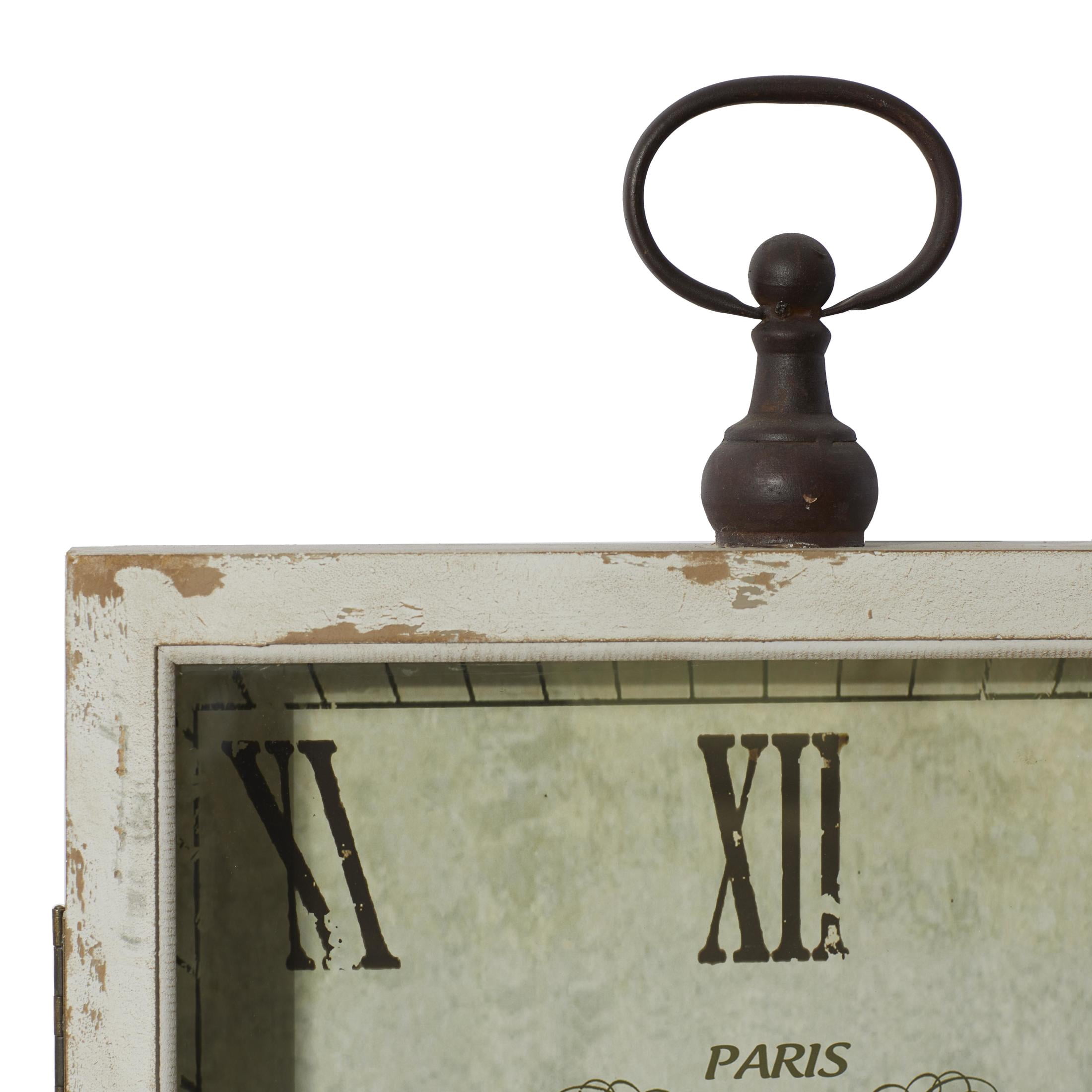 DecMode 20" x 34" White Wooden Finial Pocket Watch Style Wall Clock with Hinged Door
