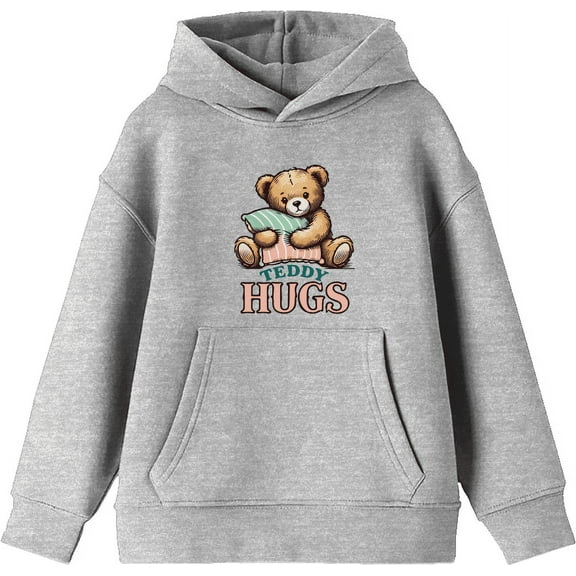 Teddy Hugs Youth Heather Gray Long Sleeve Hoodie-Medium