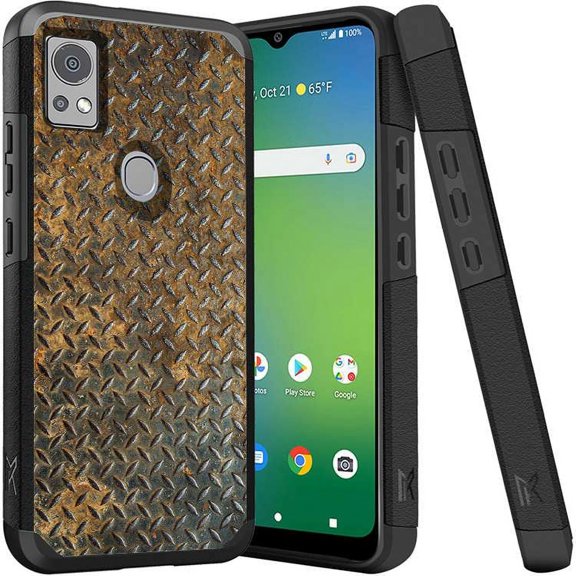 ANJ  Shockproof Dual Layer Slim Hard Case   Tempered Glass Cover Compatible with Icon 5, AT&T Motivate 4 - Rustic Steel Plate
