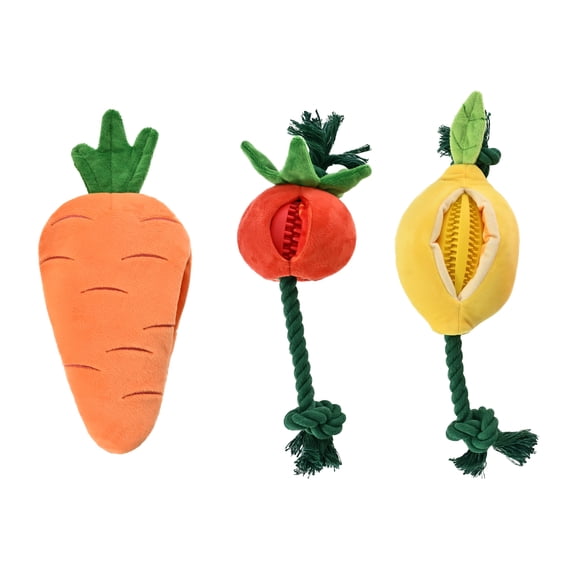 Max & Marlow Dog Rope Toys, 2 in 1 Interactive Veggie-themed Plush Toys with TPR Toys, 3 Pack
