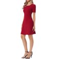 thumbnail image 4 of INSPIRE CHIC Knit Dress for Women Solid Color Crew Neck Short Sleeves Slim Fit Summer Mini Dresses S Dark Red, 4 of 5