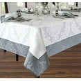 thumbnail image 4 of Newbridge Valencia Two Tone Bordered Damask Fabric Tablecloth, Wrinkle and Stain Resistant Fine Dining Holiday Hotel Quality Tablecloth, 52 Inch x 52 Inch Square, White/Silver, 4 of 7