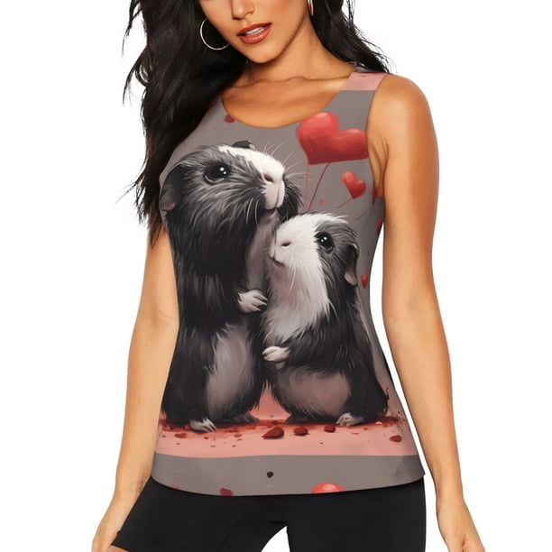 Fotbe Heart Guinea Pig Couple Blusas Sin Mangas para Mujer – Estilo Casual, Corte Suelto, Slim-Fit, Cuello Redondo Deportivo, Tops de Verano para Gimnasio y Yoga-Small