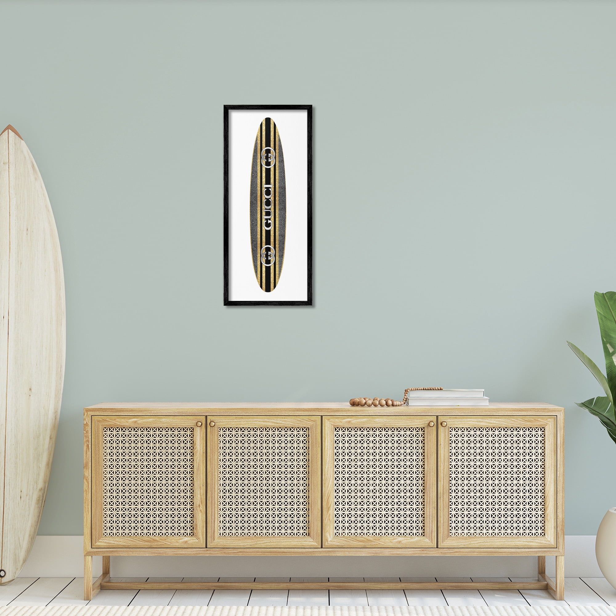 Stupell Industries Glam Brand Surfboard Nature Painting Black Framed Art Print Wall Art, 13 x 30