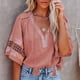 thumbnail image 5 of Borla Cordón Media Manga Blusa Mujer Casual Cuello En V Bordado Camisa Tops Para Citas Fiesta Marrón L, 5 of 6