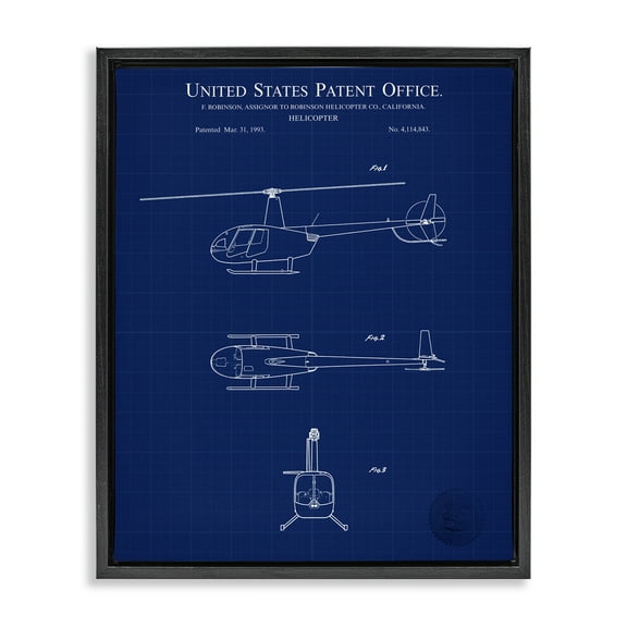 Stupell Industries Detailed Helicopter Blueprint Transportation Painting Black Floater Framed Art Print Wall Art, 17 x 21