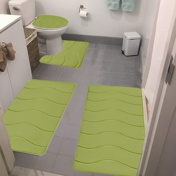Juego de 4 alfombrillas de baño de espuma, suaves, absorbentes y antideslizantes, lavables a máquina y de secado rápido, para hogares y baños de invitados. Aestivo | Verde | AESTIVO