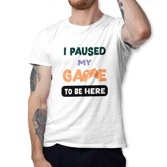 Greenyef Graphics I Paused My Game to Be Here Video Gamer Gift for Men Teenagers Gaming Funny Graphic T-Shirt Style-48 (White, Medium)