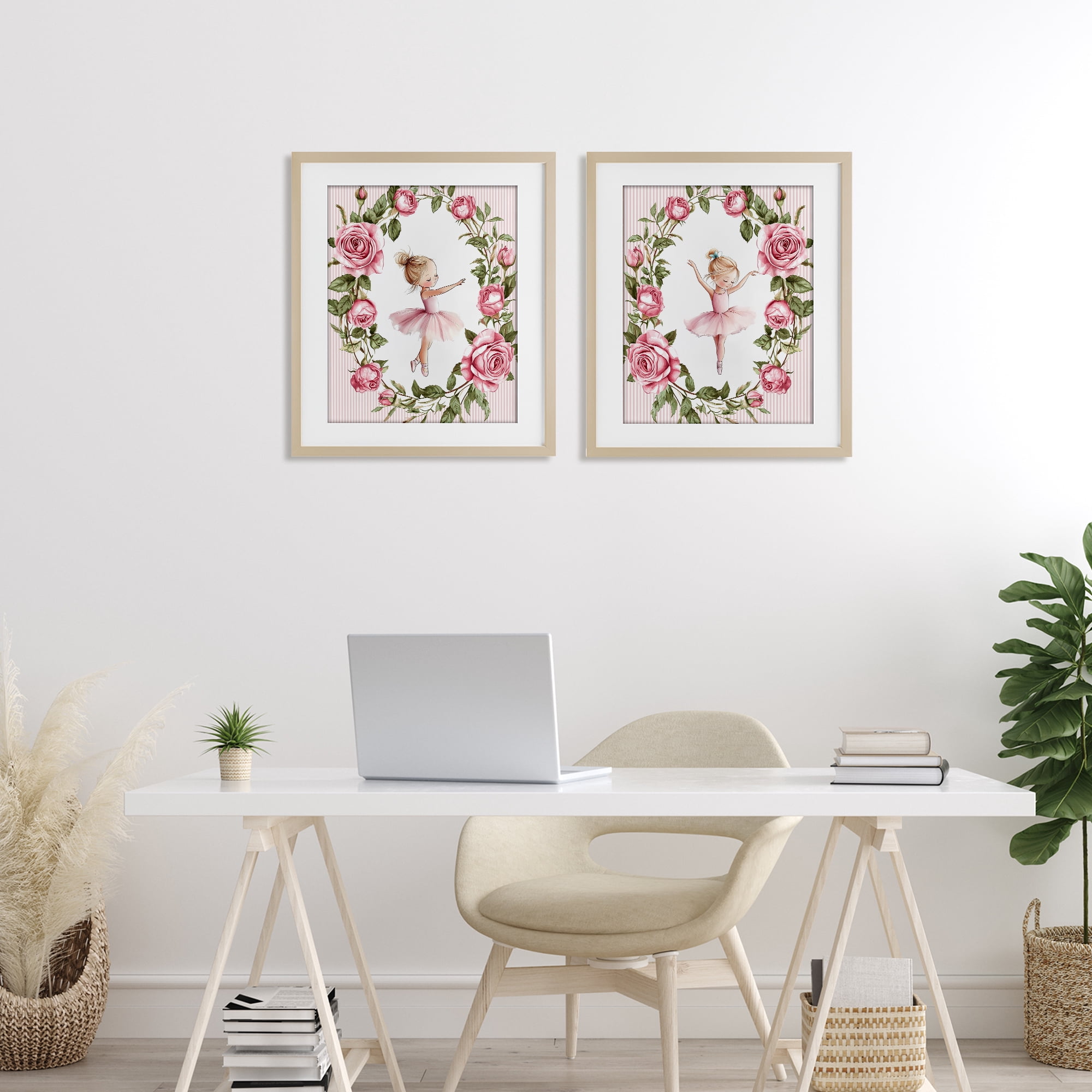 Stupell Industries Little Rose Dancers 2 Piece Birch Framed Print Under Glass Set, design by Christine Simpson Art