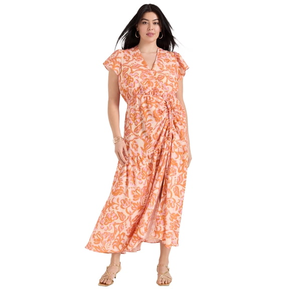 June & Vie Women's Plus Size Faux-Wrap Maxi Dress
