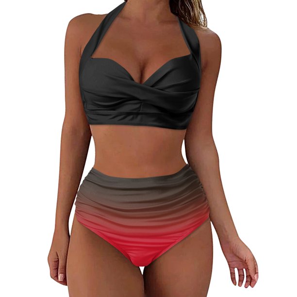 Gibobby Trajes de Baño Mujer Bikini de cintura alta para mujer, bañador Sexy de realce de dos piezas, traje de baño Vintage de dos piezas, conjunto de Bi(Vino,M)