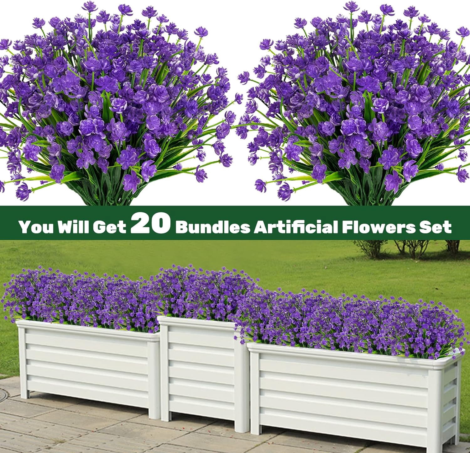 20pcs Artificial Fake Flowers,Plastic Flowers for Outdoor Decoration, UV Resistant Faux Flowers Shrubs, Artificial Plants for Indoor Outside Garden Home Wedding Farmhouse（5 Colors）