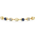 thumbnail image 2 of Gem Stone King 2.11 Ct Round Cabochon White Ethiopian Opal Blue Created Sapphire 18K Yellow Gold Plated Silver Lab Grown Diamond Tennis Bracelet for Women (Fully Adjustable up to 9 inch), 2 of 3