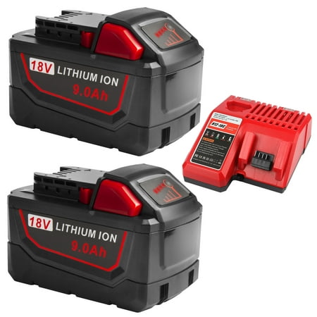 

2Pack 9000mAh Replacement 18V Milwaukee M18 Battery 18Volt XC M18 48-11-1815 48-11-1820 48-11-1850 48-11-1860 Batteries + 48-59-1812 M12/M18 Milwaukee Battery Charger kit 48-11-2420