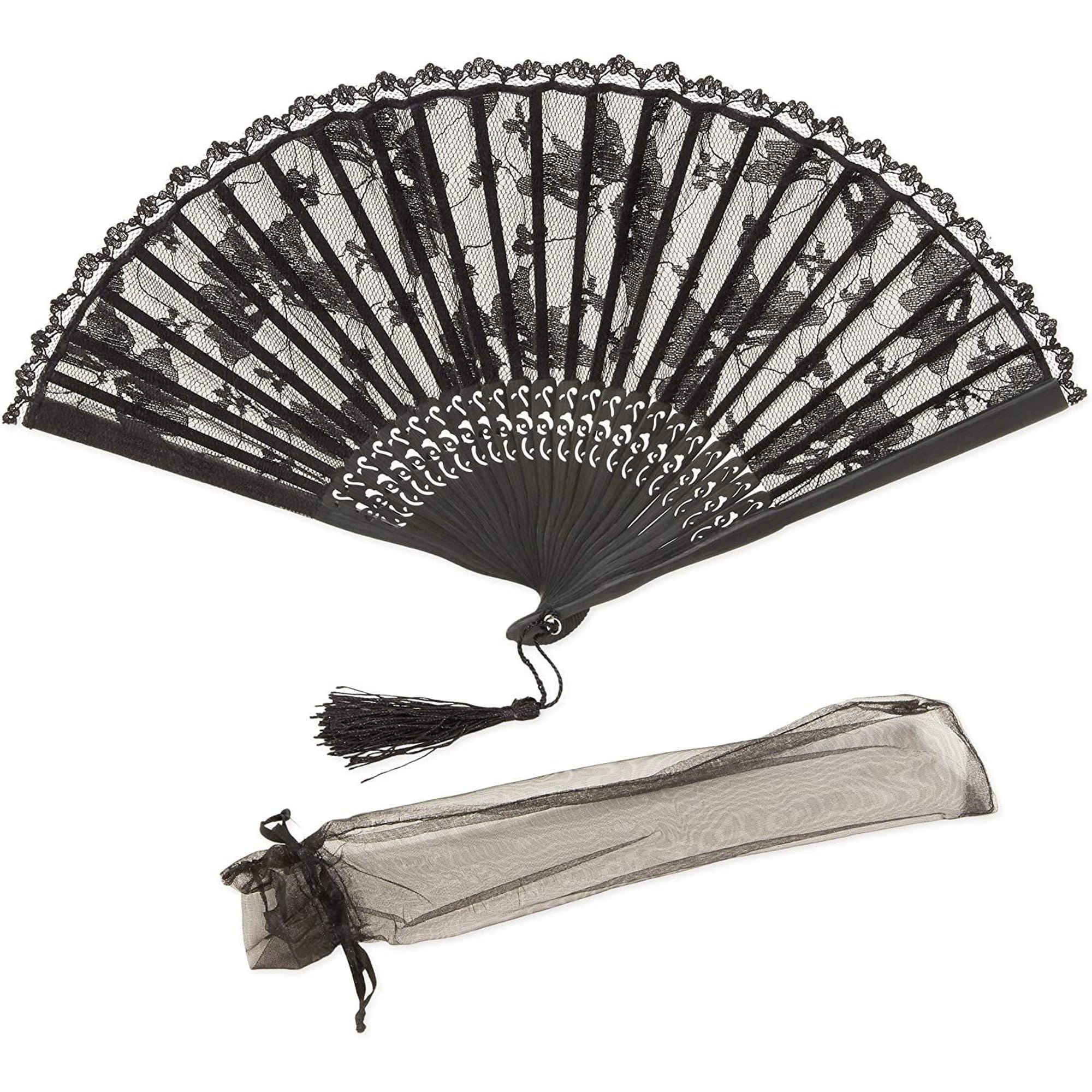 Handmade Bamboo Lace Hand Fan for Women, 8.5inch Folding Hand Held Fan