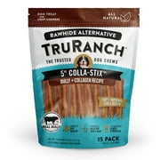 TruRanch All-Natural Rawhide Alternative Dog Treats, Collagen Sticks, Bully Flavor,15 Pack