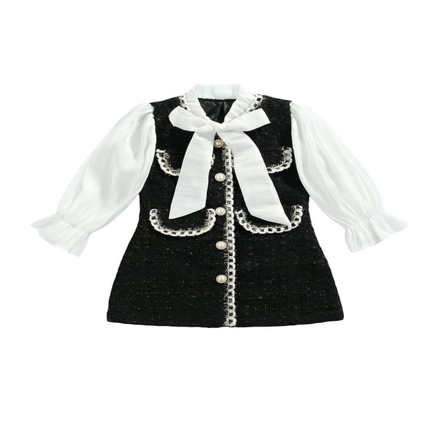 Princesse Bambin Filles Robe Chic à Manches Longues avec Robe de Soirée Arc Vêtements d'Automne Noir 2-3 Ans
