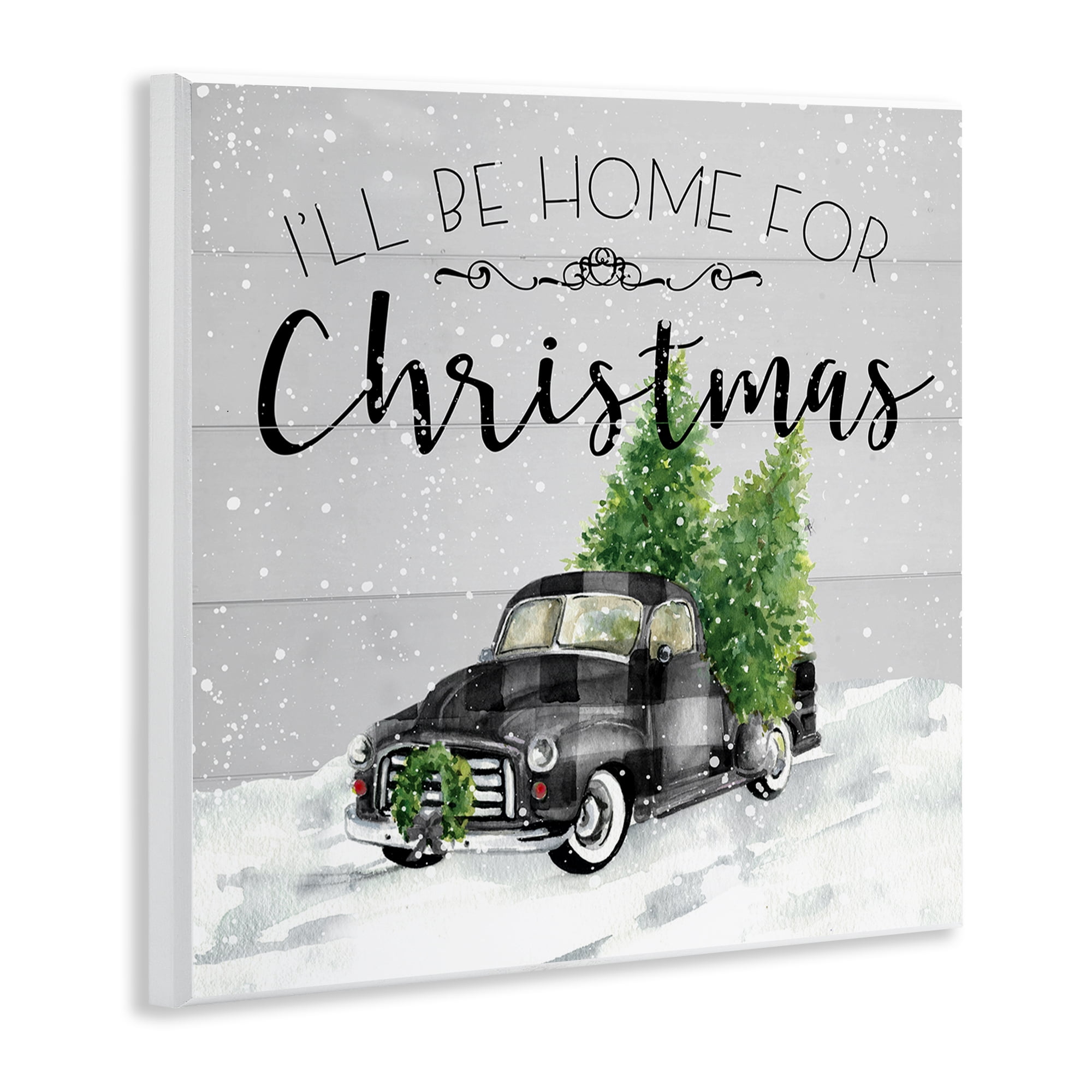 Stupell Industries Plaid Truck Christmas Phrase Holiday Painting Unframed Art Prints Wall Art, 12 x 12