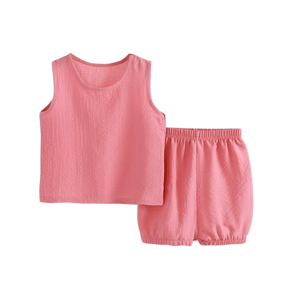 IFNWSV Boys Summer Outfits Fashion Casual Sleeveless Round Neck Collar Botton Print Short Pants Sets Pink 2 Years