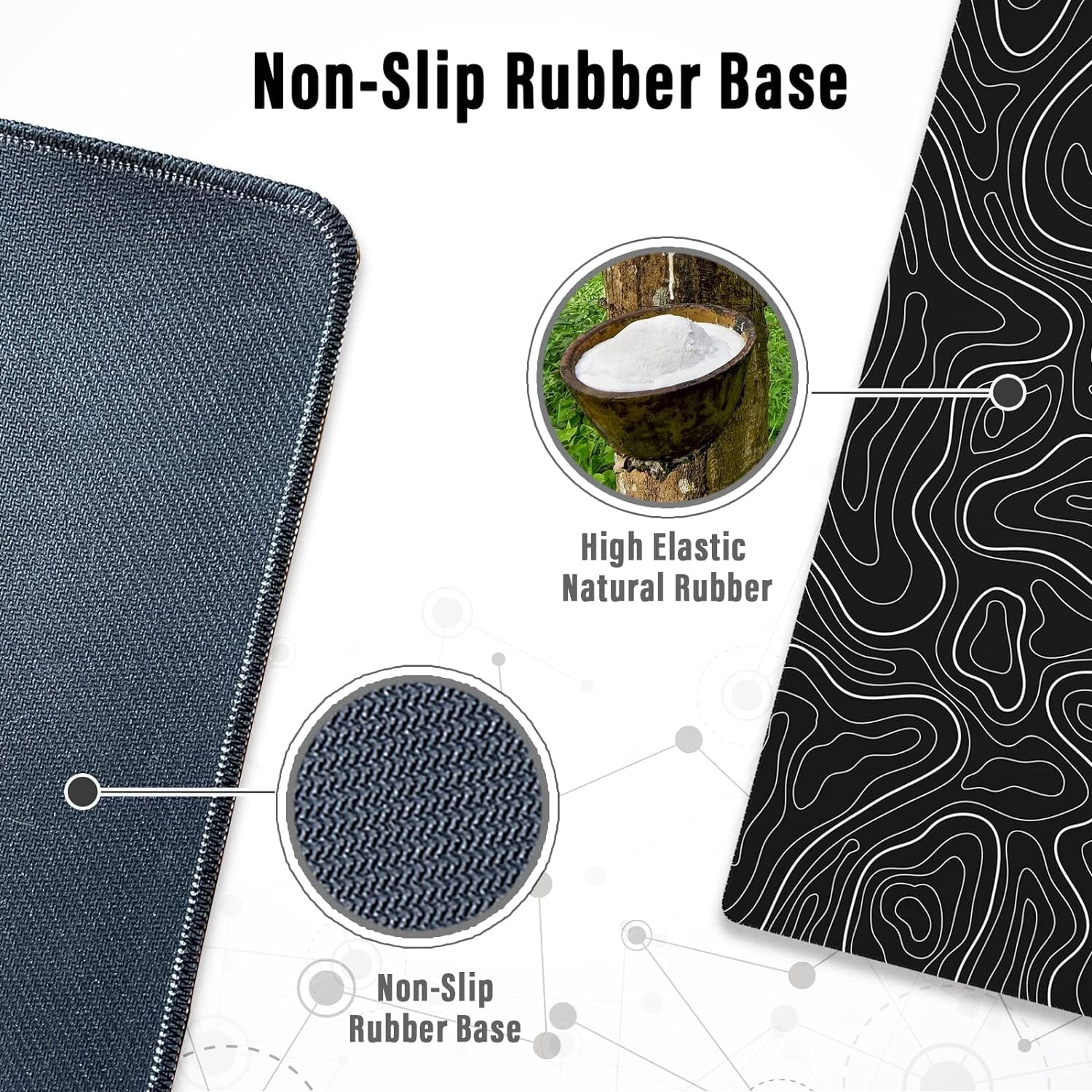 Large Gaming Mouse Pad with Stitched Edges, Topographic Map Topo Mousepad Gaming, Extended XL Large Mousepad with Anti-Slip Base, Cool Mouse Pads for Desk, 31.5 x 11.8 in, Black