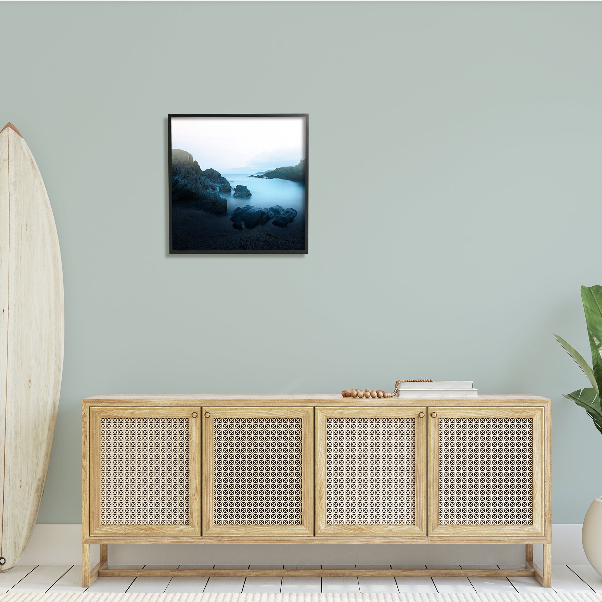 Stupell Indtries Blue Ocean Cove Cliff Landscape Morning Misty Sky,24 x 24,Design by Ian Winstanley