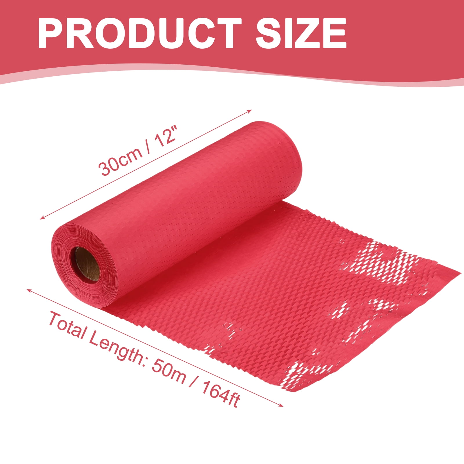 Uxcell Honeycombs Packing Paper Wrap, 12 Inch x 164 ft Wood Pulp Kraft Paper Bubble Pack Wrap Roll for Packing Shipping Moving, Red