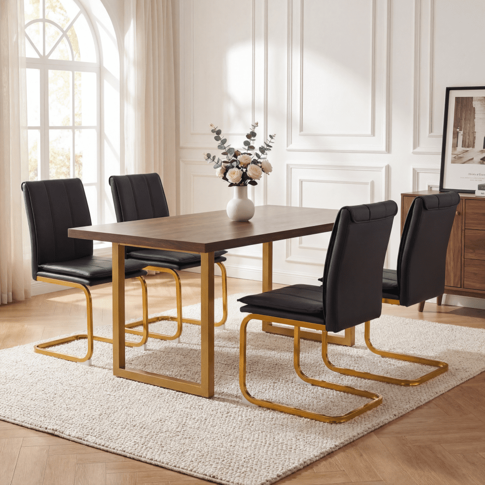 Modern dining chairs set of 4, PU leather black kitchen chairs, restaurant chairs, suitable for kitchens, living rooms, bedrooms, and offices, and metal legs, Golden