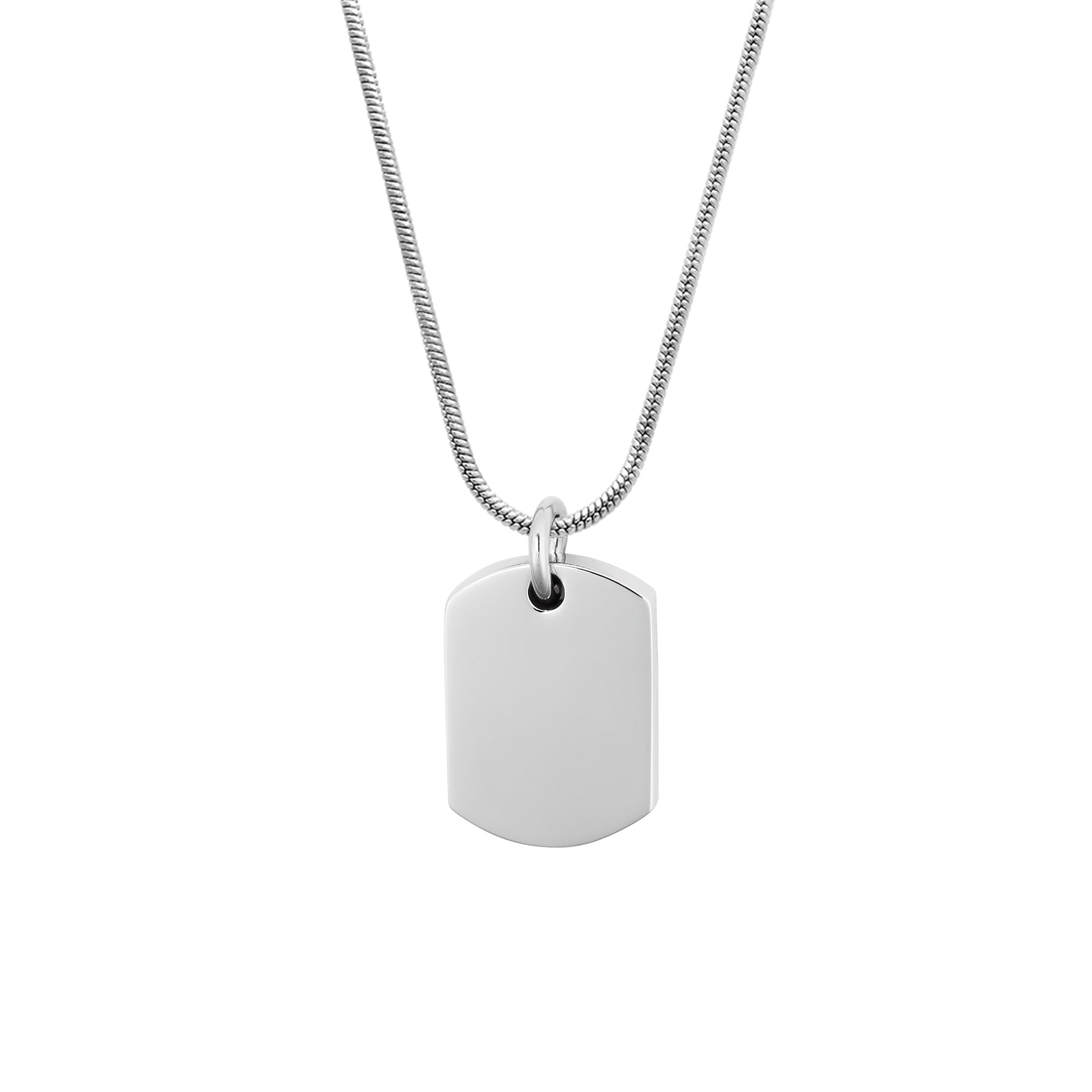 Silver CZ Checkered Dogtag Pendant With Chain
