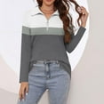 thumbnail image 4 of Tittly T Shirts for Women Graphic Tees Women's 3/4 Sleeve Quarter Zip Shirts Collared V Neck Pullover Top Collared Casual Fall Tunic Color Block Blouses Tshirts Shirts Tops for Women Trendy GY2 L, 4 of 7