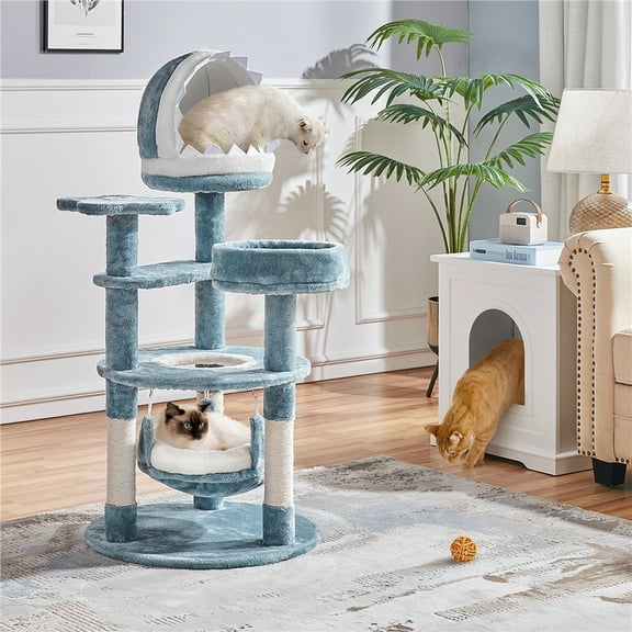 Alden Design 45.5″H Ocean-themed Cat Tree Multi-Level Cat Climbing Tree Cat Tower