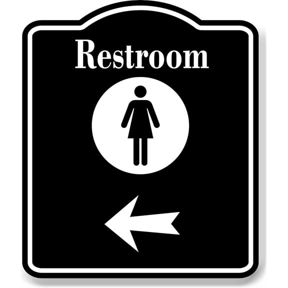 Restroom Women Left Arrow BLACK Aluminum Composite Sign, 20"x24"
