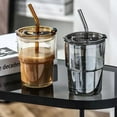 thumbnail image 4 of Kitecy Double-Wall Glass Coffee Cup with Straw,Portable Office Beverage Mug, Gift Idea,Black,1PC, 4 of 7