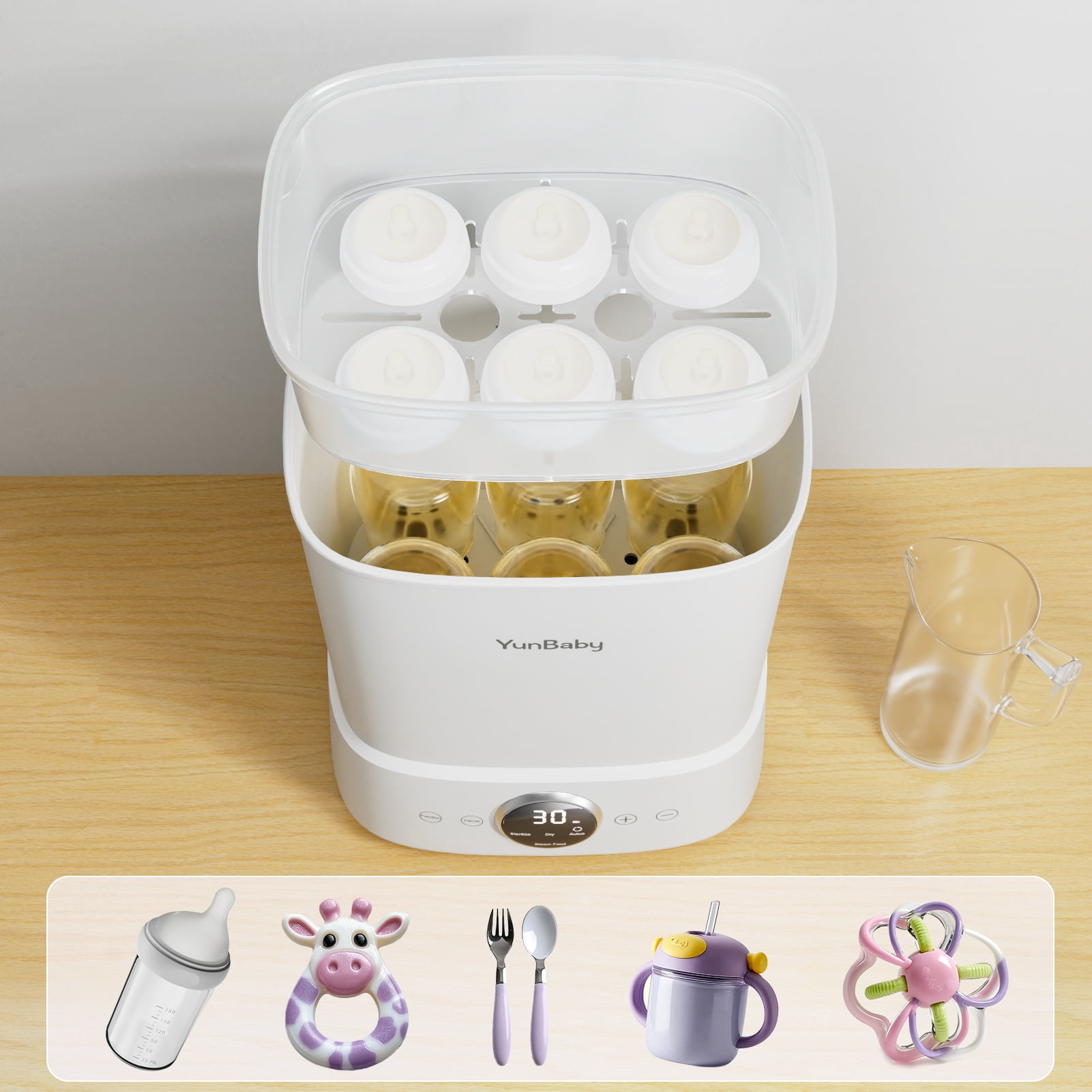 YunBaby Baby Bottle Sterilizer & Dryer, Large 2-Tier Capacity, Fits Bottles/Pacifiers/Pump Parts, LED Touch, Baby Essentials